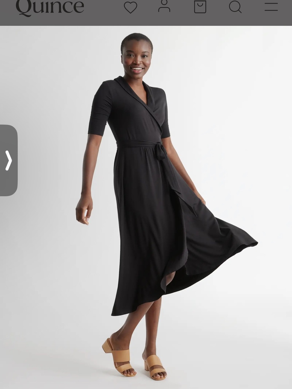 Quince Black Wrap Midi Dress with Self-Tie Waist | XL